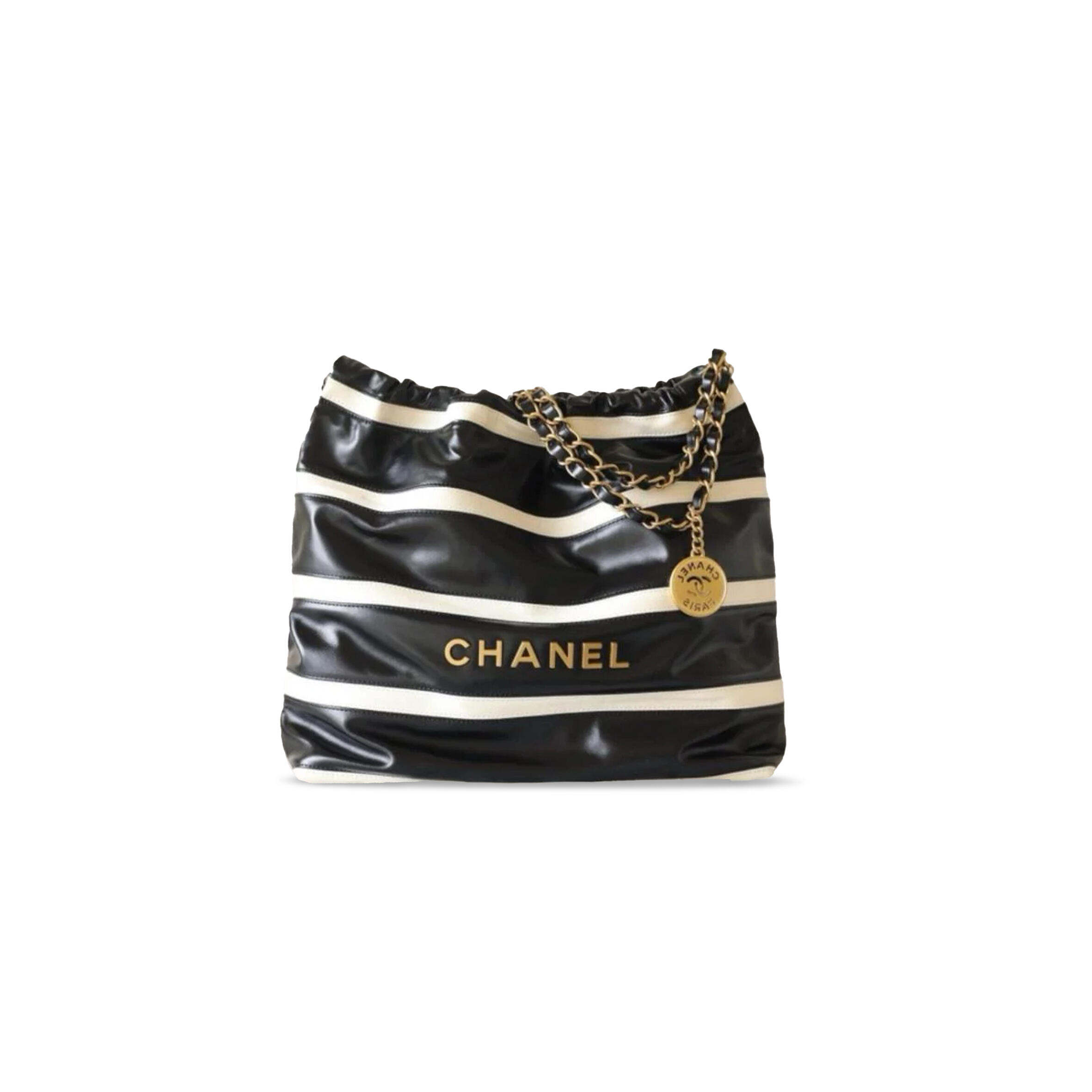 CHANEL 22 SHINY CALFSKIN STRIPED AS3260 (42*39*8cm)